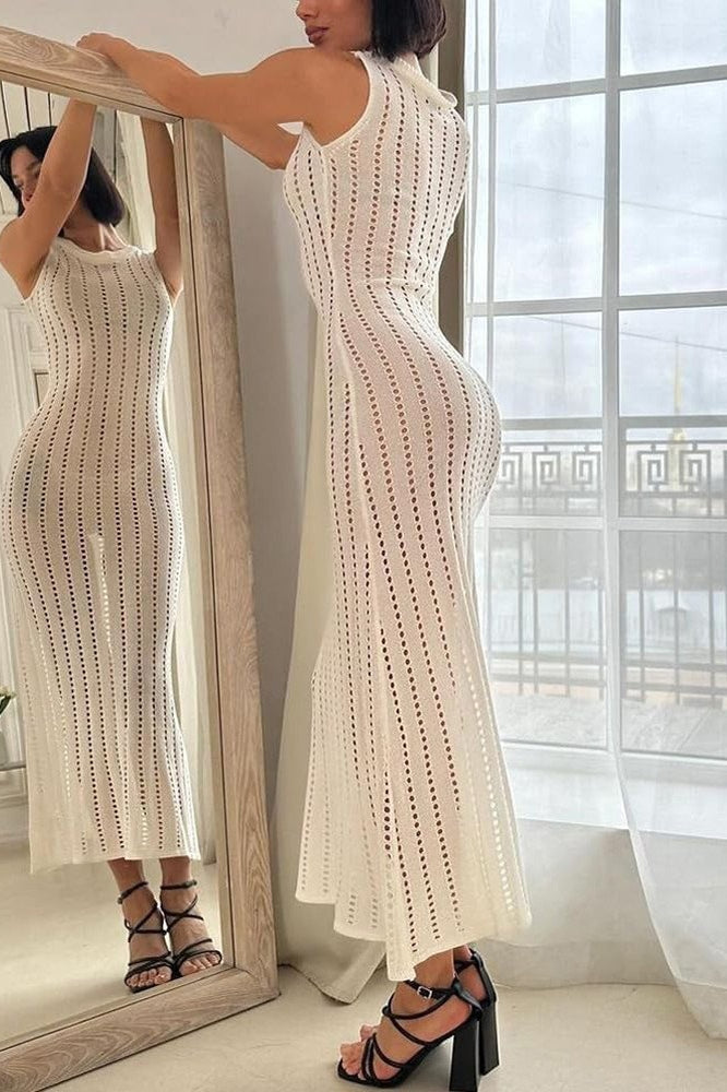 Knit Hollow Sleeveless Beach Boho Dress