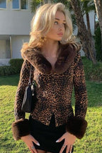 Leopard Fur Collar Short Coat