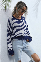 Distressed Zebra Print Knit Sweater