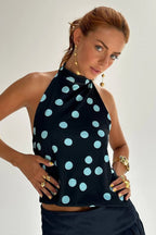 Polka Dot Halter Backless Crop Top