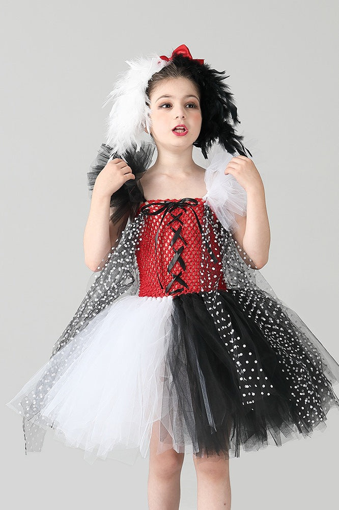 Black & White Witch Dress Kid Halloween Costume