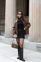 Vintage Brown Leather Blazer Coat