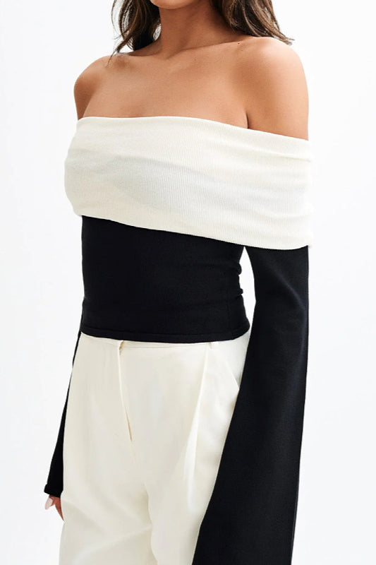 Off-Shoulder Fitted Knit Sweater