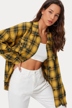 Plaid Stand Collar Button Shirt  Blouse
