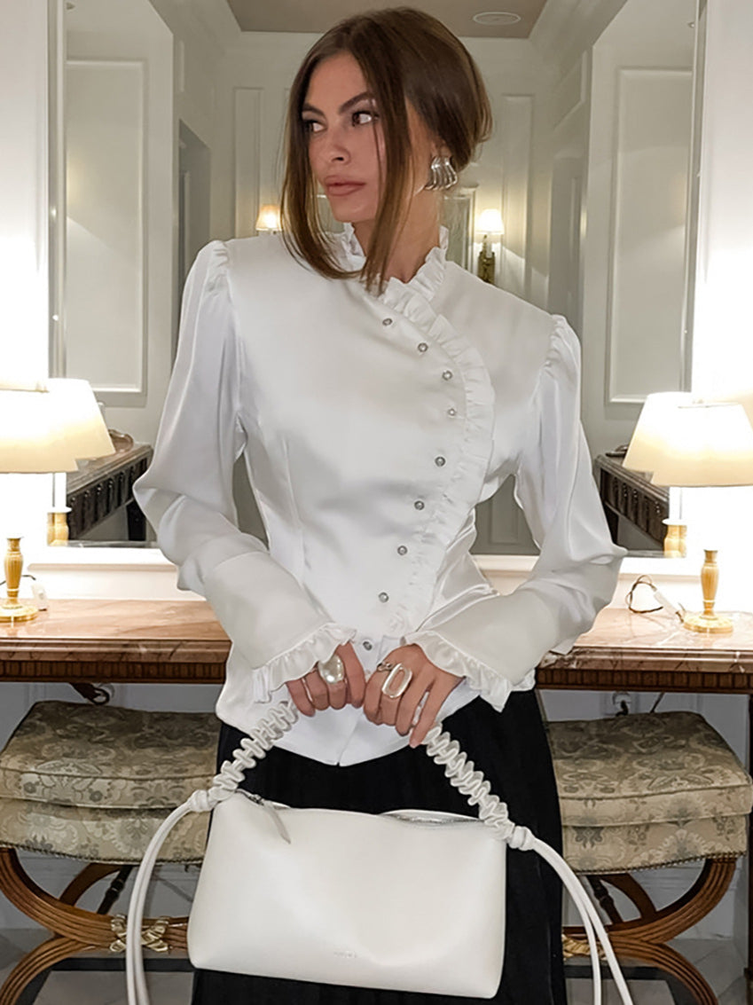 Ruffled Victorian Style Fitted Blouse