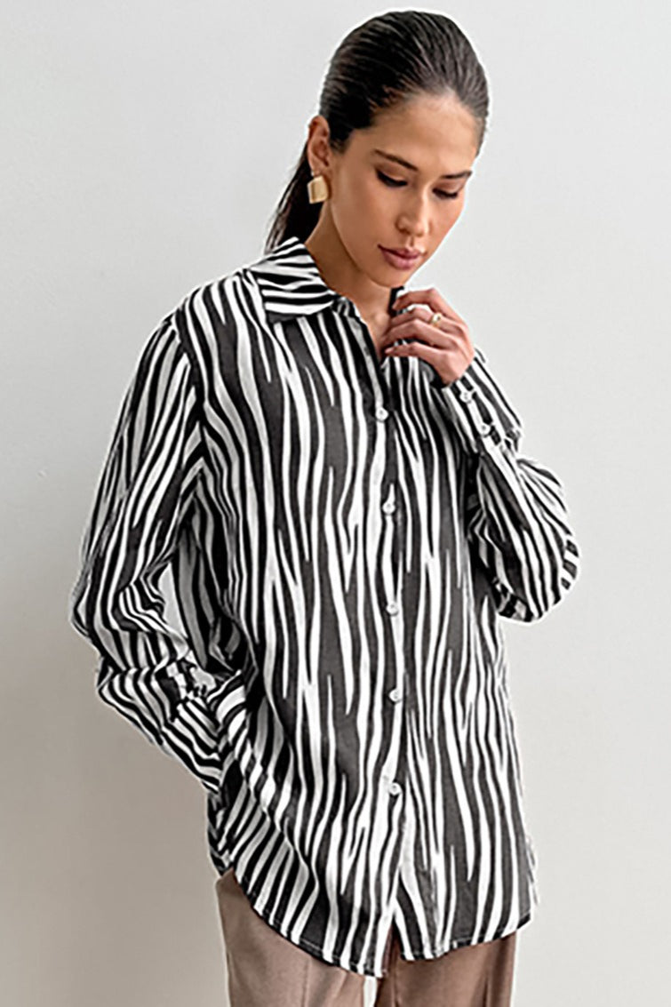 Printed Long Sleeve Casual Loose Fit Blouse