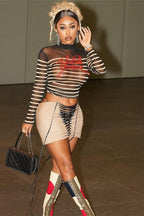 Sheer Letter Print Crop Tank Top T-shirt