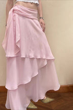 Low Rise Ruffle Trim Maxi Skirt