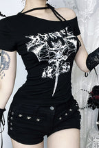 Gothic One Shoulder Print T-Shirt