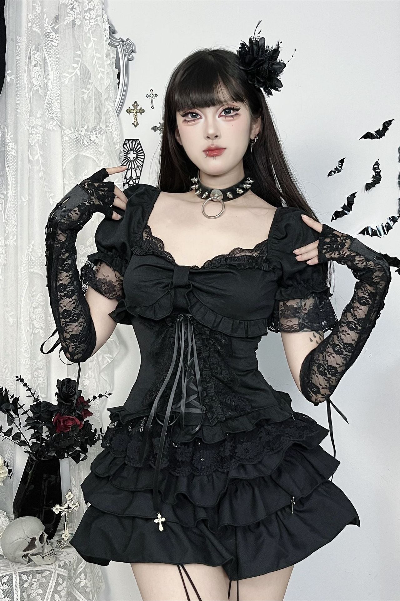 Dark Gothic Strap Detail Blouse