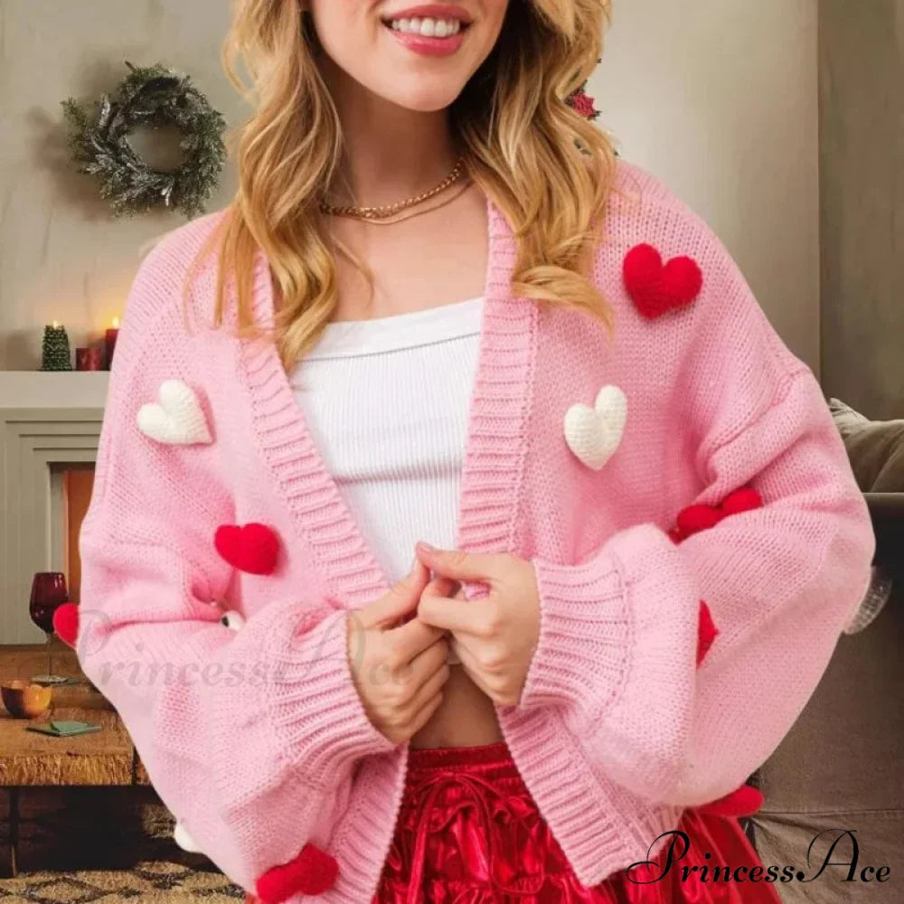 3D Affection Print Single Buttoned Knit Cardigan