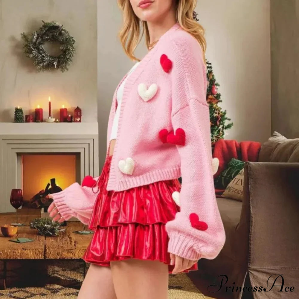 3D Affection Print Single Buttoned Knit Cardigan