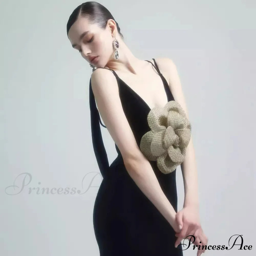 3D Blooming Open-Backed Silk Prom Dress