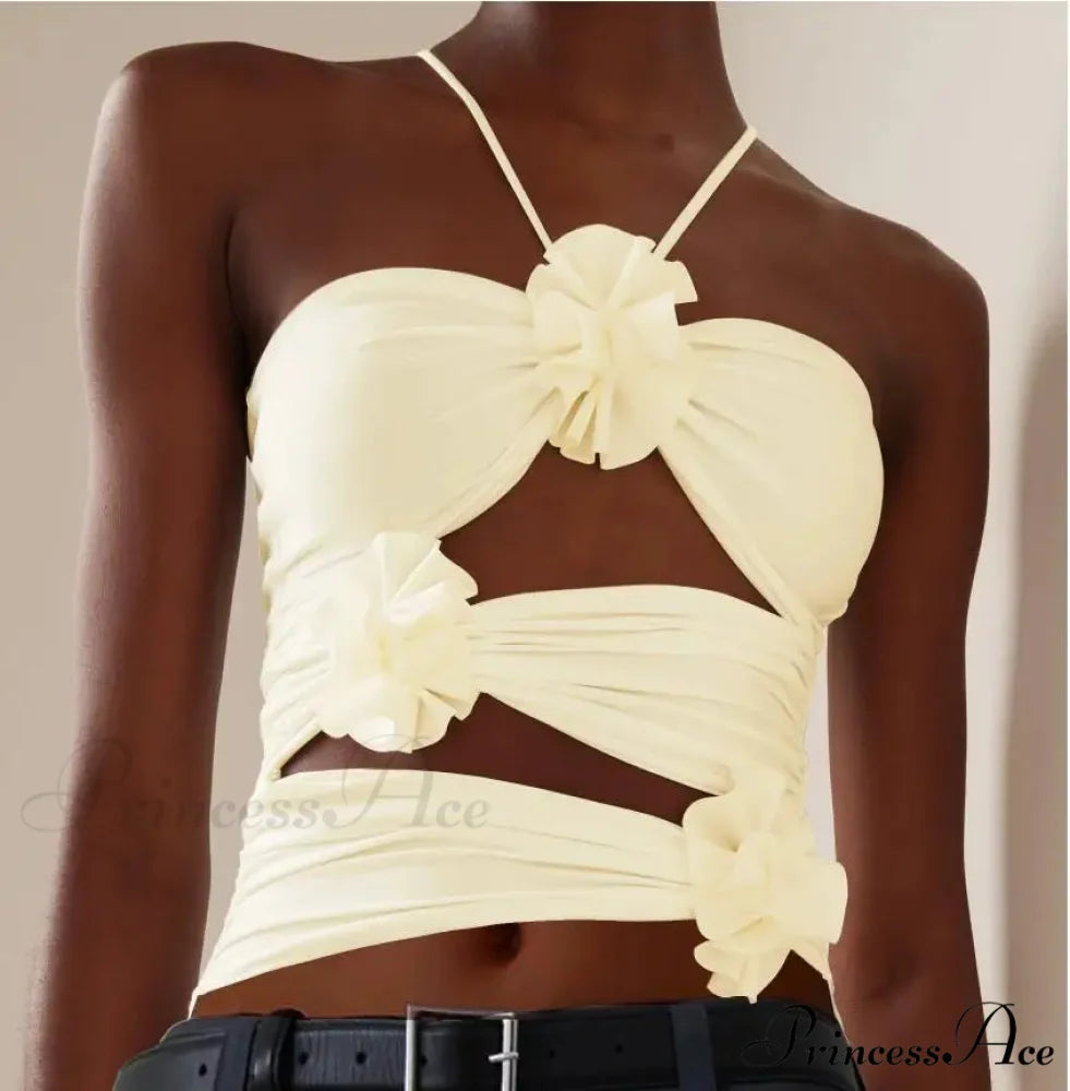 3D Blooming Strap Halter Bodycon Crop Top