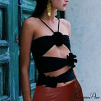 3D Blooming Strap Halter Bodycon Crop Top