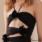 3D Blooming Strap Halter Bodycon Crop Top