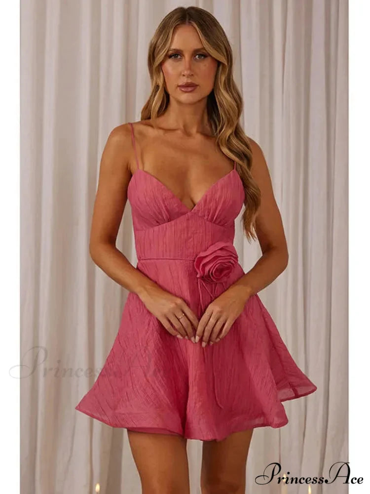 3D Blooming V-Neck Short Dress