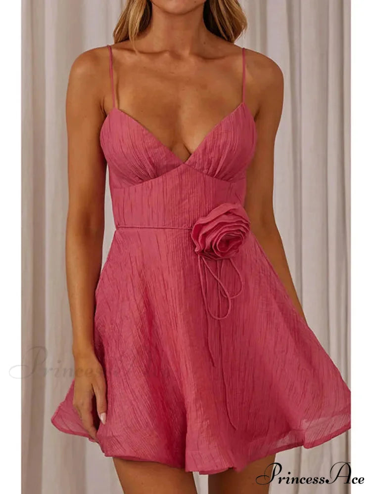 3D Blooming V-Neck Short Dress