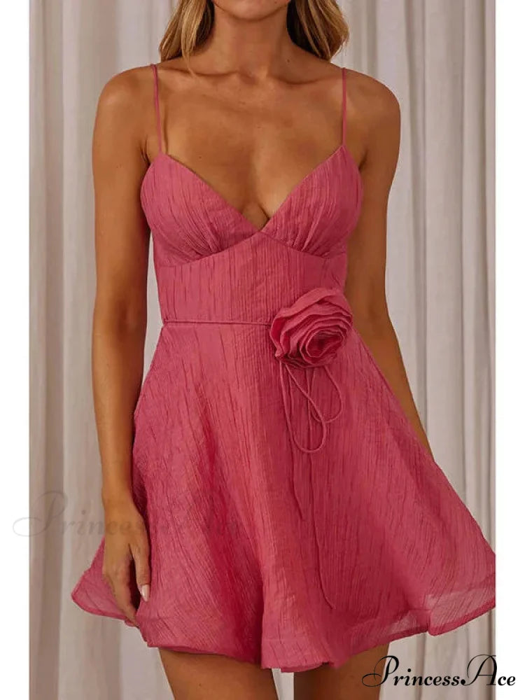 3D Blooming V-Neck Short Dress