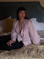 3D Blossom Joining V Neck Rose Blouse