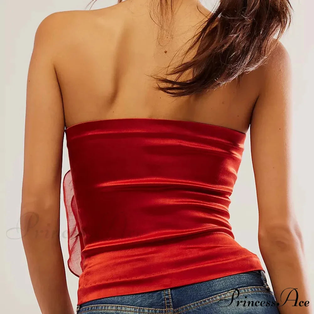 3D Blossom Strapless Mesh Bandeau Crop Top Summer Streetwear