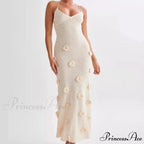 3D Blossom V-neck Open-Back Lace-Up Maxi Floral Gown