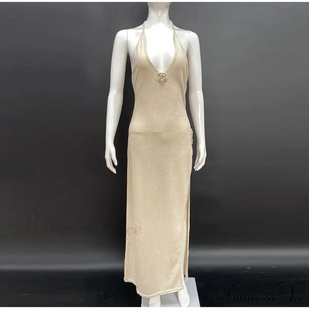 3D Blossom V-neck Open-Back Lace-Up Maxi Floral Gown