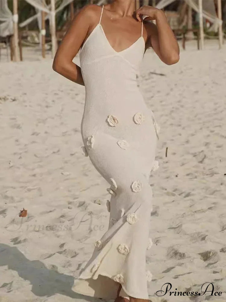 3D Blossom V-neck Open-Back Lace-Up Maxi Floral Gown