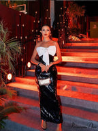 3d Bow Patchwork Backless Party Dress