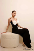 3D Flower Halter Long Party Dress