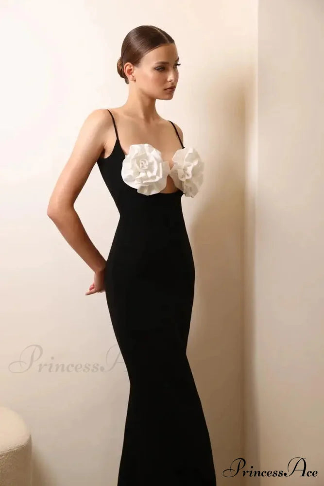 3D Flower Halter Long Party Dress