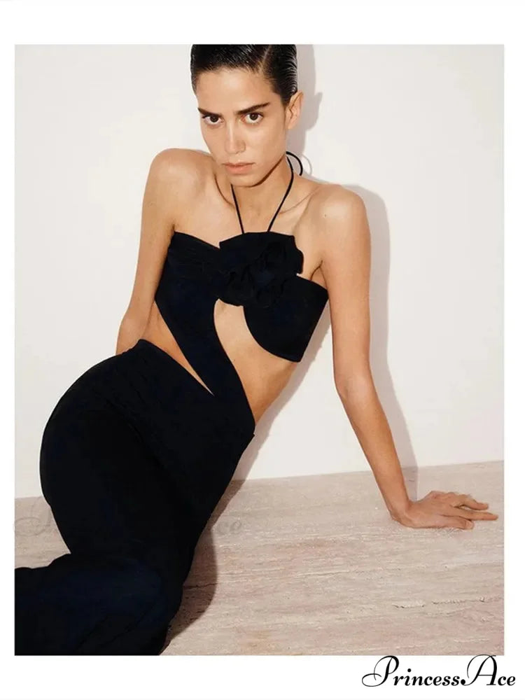 3D Flower Hollow Black Bodycon Party Dress