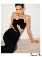 3D Flower Hollow Black Bodycon Party Dress