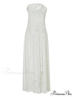 3D Flowers Patchwork Tube for Women Strapless Off Shoulder Mesh Sheer See Through Summer Vestidos