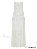 3D Flowers Patchwork Tube for Women Strapless Off Shoulder Mesh Sheer See Through Summer Vestidos