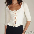 3D Rosette Front Hollow Out Retro Half Sleeve Sophisticated Woman Slim Fit Y2K Crop Top