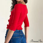 3D Rosette Front Hollow Out Retro Half Sleeve Sophisticated Woman Slim Fit Y2K Crop Top