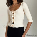 3D Rosette Front Hollow Out Retro Half Sleeve Sophisticated Woman Slim Fit Y2K Crop Top