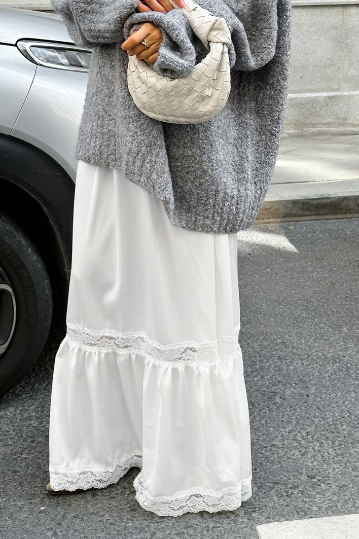 Lace Trim High Waist Maxi Skirt