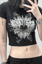 Contrast Print Fitted Crop T-Shirt