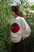 Embroidered Tomato Pattern Knit Sweater