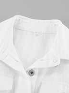 Cotton Belted White Utility Blouse