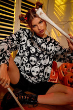 Skull Print Loose Pullover Hoodie