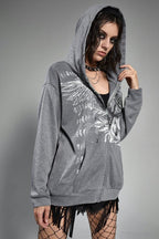 Eagle Print Zip Up Hoodie