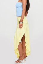 Wrinkled High Waist Asymmetrical Split Skirt