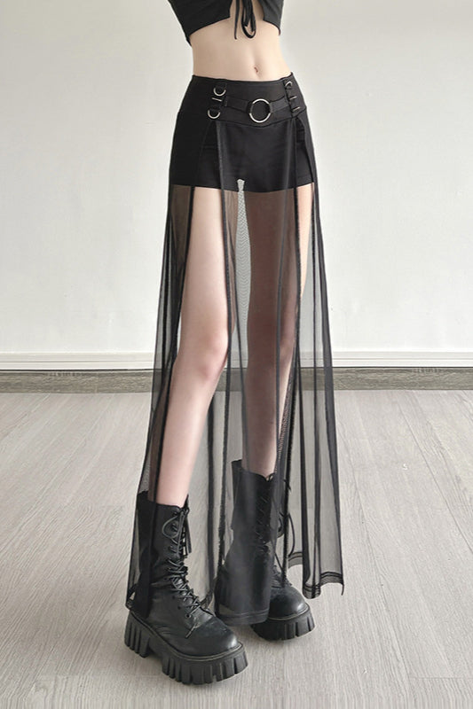 Low Rise Mesh Buckle Skirt
