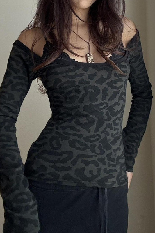 Off Shoulder Leopard Layered Blouse