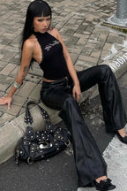 Rhinestone Letter Lace Cami Knit Top