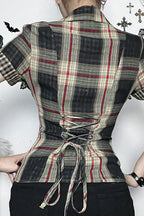Dark Street Style Tartan Blouse