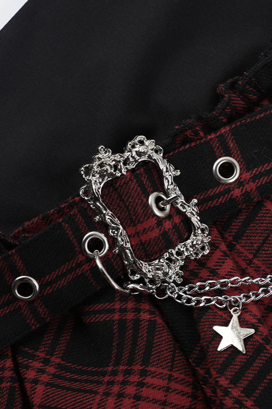 Asymmetric Tartan Lace Patch Skirt